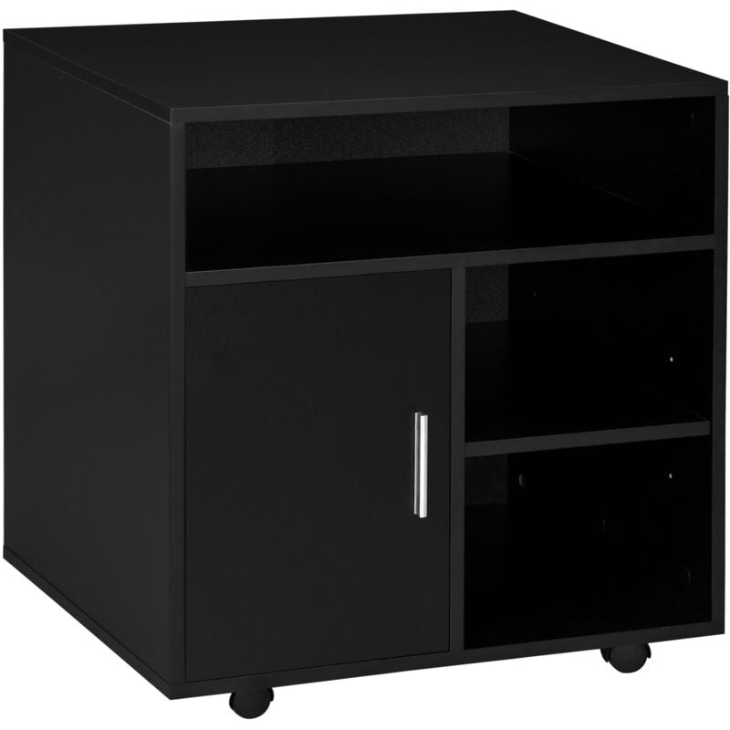 Homcom - Support d'imprimante organiseur bureau caisson placard porte 3 niches + grand plateau panneaux particules noir