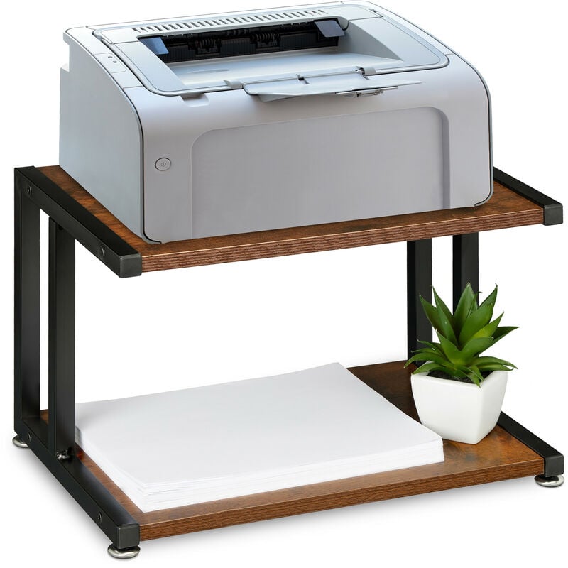 Support d'imprimante, organiseur de bureau, h x l x p : 28 x 44 x 28 cm, design industriel, marron foncé/noir - Relaxdays