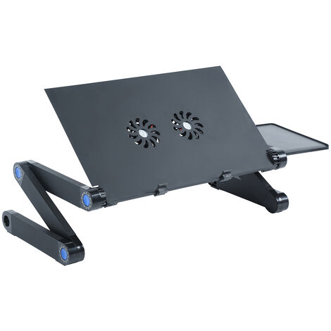 Support D'Ordinateur Portable Réglable En Aluminium Table D'Ordinateur Légère Bureau Debout Pour Ordinateur Portable Avec 2 Ventilateurs, Noir