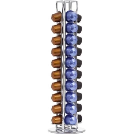 Support Dosettes - Nespresso - Rotatif - Inox - Bleu - 40 Capsules