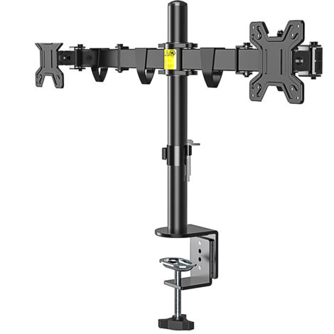 Support double écran 17''-27'', bras de fixation pour écran d'ordinateur, charge jusqu'à 9,9 kg par bras, pivotant et inclinable.