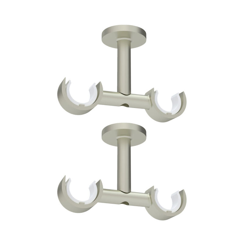 Store Menuiserie - 2 Support Double, Nickel, Double Tringle à Rideaux, Support pour Plafond, Diamètre 28 mm