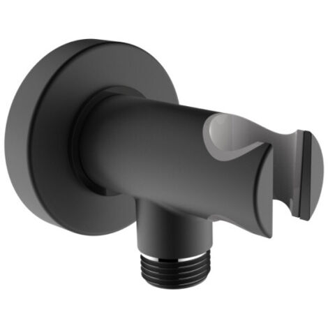 Support douchette fixe en laiton avec prise d'eau intégrée noir mat BLACK & WHITE - BOSSINI C120000073