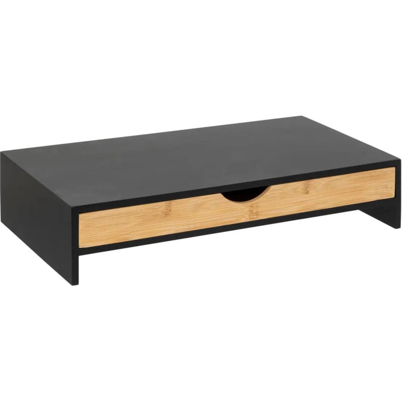 Pegane - Support écran d'ordinateur pour bureau avec tiroir en bois coloris noir, naturel - Longueur 47 x Profondeur 25 x Hauteur 10 cm