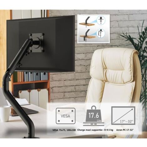 Support Écran PC Moniteur, Bras Ecran PC à Ressort à Gaz, pou moniteur de 17-32Pouces Rotatif à 360°
