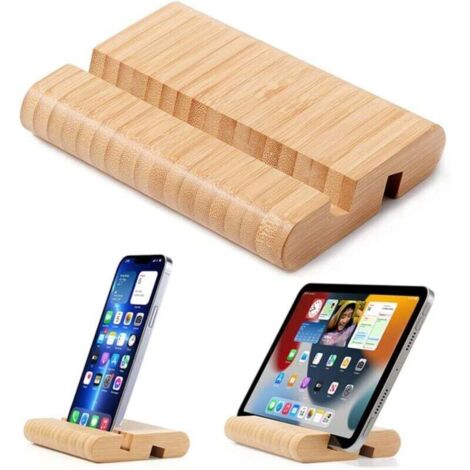Support en bambou pour tablettes et téléphones, compatible avec iPhone, iPad, tablettes et tous les téléphones portables (grande taille).