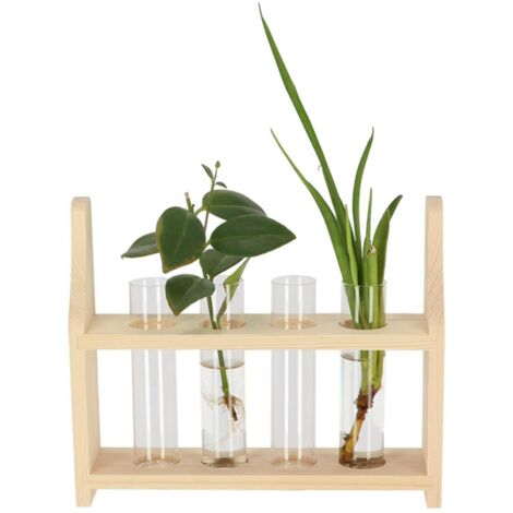 Support en bois avec tubes à fleurs