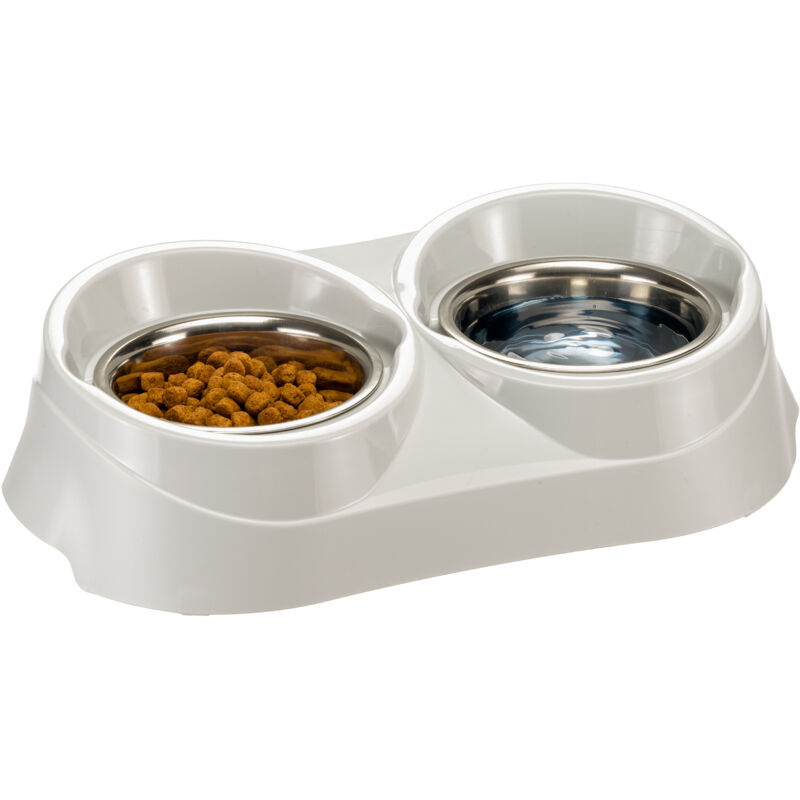 Duo feed Porte-gamelles en plastique avec gamelles en acier. 3 tailles. Variante 03 - Misure: 47 x 25 x h 13 cm - 1.7 l - Noir - Ferplast