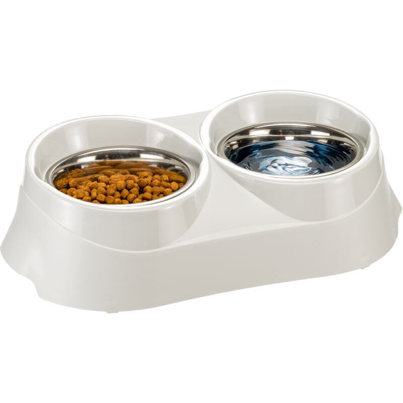 Duo feed Porte-gamelles en plastique avec gamelles en acier. 3 tailles. Variante 05 - Misure: 60.5 x 31.5 x h 18 cm - 3.6 l - Noir - Ferplast