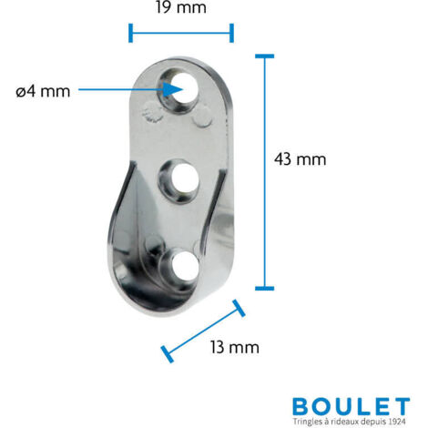 Support Entre-murs pour Barre de penderie Ovale en Acier Chromé Ø30x15mm - Boulet