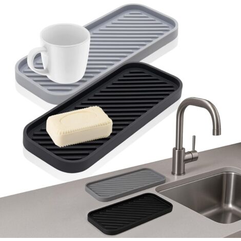 Support Eponge Evier Cuisine Silicone Organiseur d'Évier en Silicone 2 Packs Tapis d'Égouttage Tapis pour Eponge