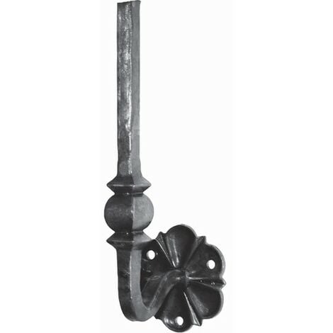 Support équerre martelé pour main courante - Hauteur 360mm barreau carré de 14mm - Fer forgé - DECO FER FORGE