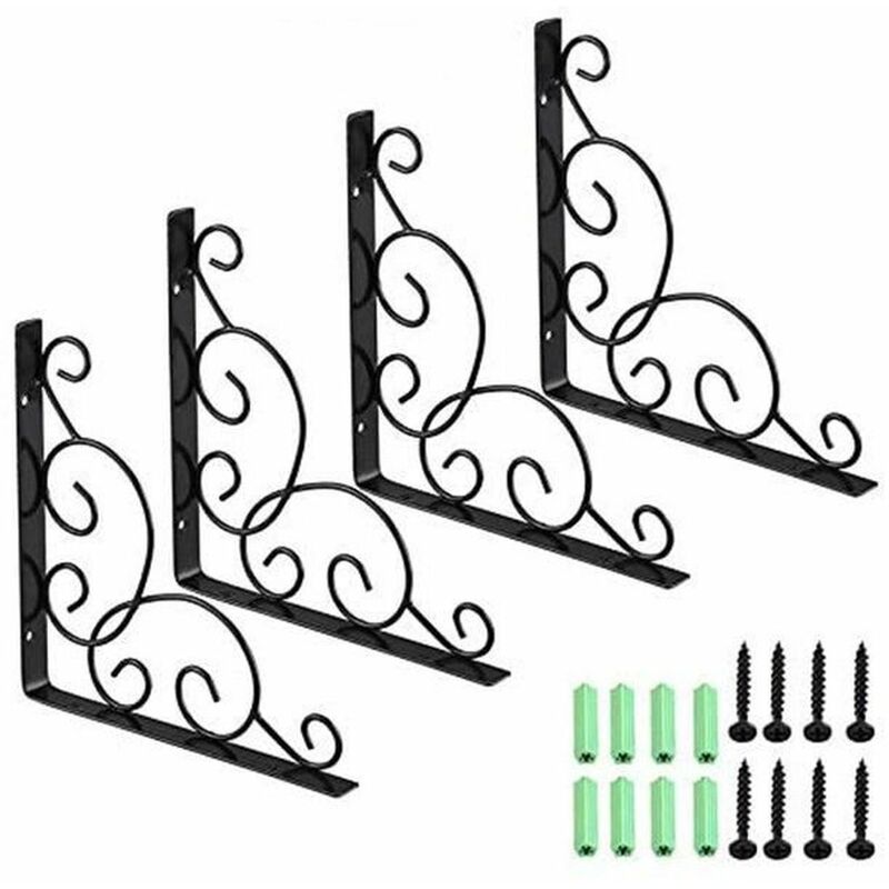 Support Équerre Mural en Métal 4PCS, Étagère Triangulaire Fer Forgé pour Salle de Bains, Cuisine