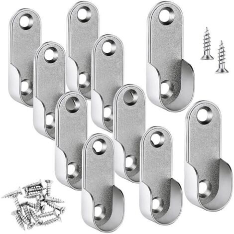 Support Équerre,10 Pcs avec 20 Vis Support d'Extrémité de Crochet de Bride d'Armoire pour Tige de 16 mm/ 0,6 Pouce de Diamètre
