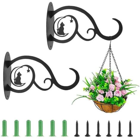 Support et plateau pour jardinière，Crochets de panier suspendus en fer forgé en métal, 2pcs 21 X 13,5 cm, pour balcon de jardin de plantes, noir