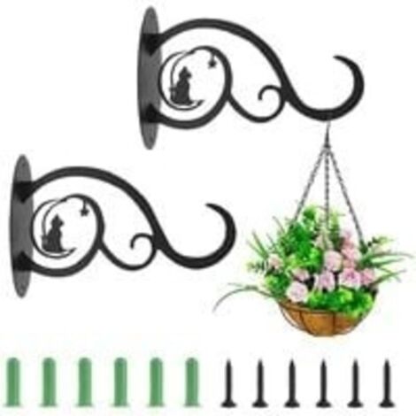 Support et plateau pour jardinière，Crochets de panier suspendus en fer forgé en métal, 2pcs 21 X 13,5 cm, pour balcon de jardin de plantes, noirdyk-alovez