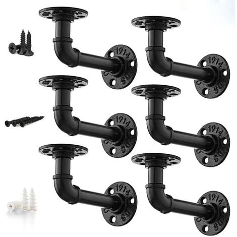 Support Étagère Industriel Tuyau, 4PCS Supports pour Étagère Industrielle Vintage avec Brides 17  12  8.5cm pour Bibliothèque Meubles de Bricolage Suspendus Étagère Murale Flottante-Noir