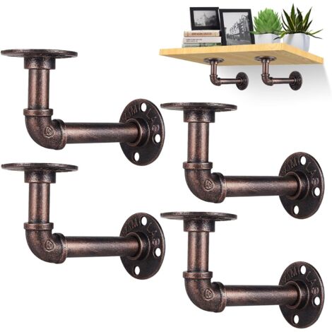Support Etagere Industrielle, 4PCS Equerre Etagere Murale, Equerre Metal 15 x 8cm Supports d'étagère Industriels avec vis Assorties pour Deco Murale Style Vintage (Bronze Rouge)