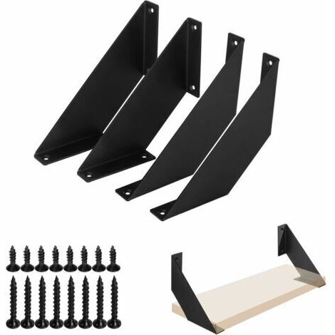 Support Etagere Metal Noir 10cm 4 pièces, Equerre Etagere Murale Équerres Étagère Robuste, Support d'étagère à 90 degrés Support Mural