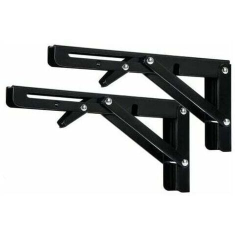 Support étagère pliant 300 mm noir solide – équerre pliante murale console Fontainebleau 2 pcs
