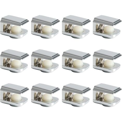 Support Étagère Verre Réglable de 5 à 8 mm, Pince à Verre Support de Tablette en Verre Fixation Murale en Alliage de Zinc, Rectangulaire Finition Chrome Poli 12 Pcs, EBL1015-12P
