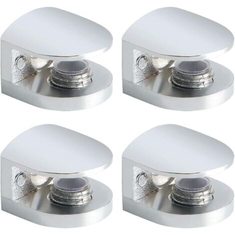 Support Étagère Verre Réglable de 5 à 8 mm, Pince à Verre Support de Tablette en Verre Fixation Murale en Alliage de Zinc, Semi-Circulaire Finition Chrome Poli 4 Pcs, EBL1010-4P