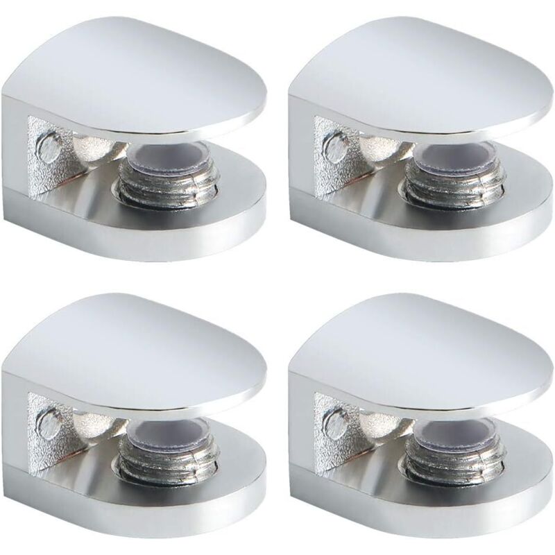Support Étagère Verre Réglable de 5 à 8 mm, Support de Tablette en Verre Fixation Murale à Vis en Alliage de Zinc, Finition Chrome Poli 4 Pcs,