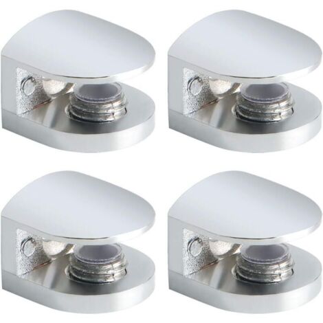 Support Étagère Verre Réglable de 5 à 8 mm, Support de Tablette en Verre Fixation Murale à Vis en Alliage de Zinc, Finition Chrome Poli 4 Pcs, EBL1010-4P