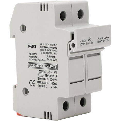 Support fusible 2 pôles 32A 1000VDC pour système photovoltaïque, boîtier compact avec protection court-circuit