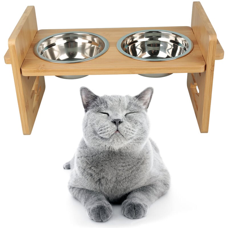 Support Gamelle pour Chien Grande Taille avec 2 Gamelles, réglable en hauteur Support Elevé en Bois