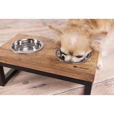 Support gamelles bois et cadre en métal Désignation : Support - 2 x 1600 ml Twin Feeder 290685
