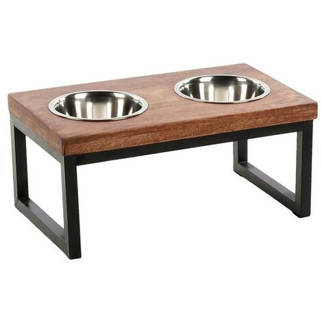 Support gamelles bois et cadre en métal Désignation : Support - 2 x 370 ml Twin Feeder 290683