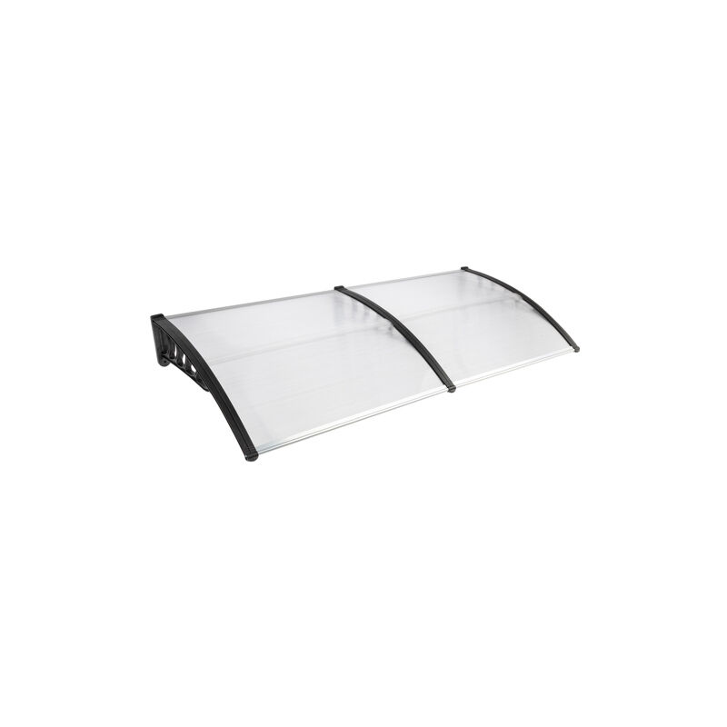 Auvent 200 * 100cm, support en plastique, panneau solaire, bandes d'aluminium avant et arrière - Transparent et noir - Transparent et noir