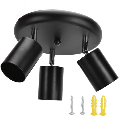 Support GU10 3 Têtes Rotatif Spot Luminaire Plafond pour Salon Chambre à Coucher, Noir