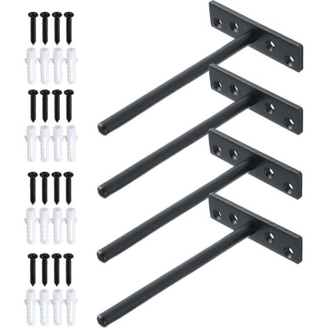 Support invisible pour étagère flottante, fixation murale en métal pour bois flottant dissimulé, acier inoxydable noir mat, ensemble de 4 pièces - AquaForge