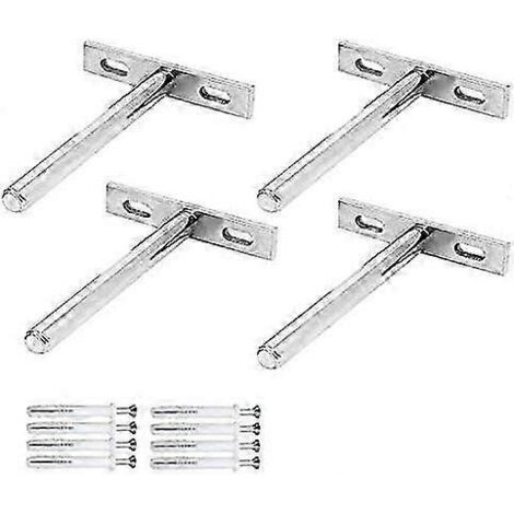 Support invisible pour étagères flottantes, lot de 4, fixation dissimulée, en forme de T pour étagères en bois, tige de 8 cm - Nickelé - AquaForge