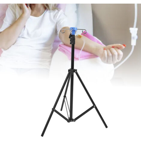 Support IV Portable avec 4 Crochets Métal Déployable Péridurale Sac Voyage Hôpital 22mm Noir