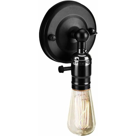 Support Lamp Vintage, E27 Edison Rétro Porte-Lampe Murale avec Interrupteur pour Usage Domestique et Décoration 220V(Noir)