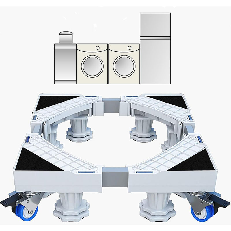Tuserxln - Support Machine a Laver, 41-66cm Ajustable Socle Lave Linge avec 4 Roues et 8 Pieds, Absorption Des Chocs Antidérapante