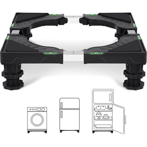 Support Machine à Laver avec 4 pieds rembourrés verrouillables, Réglable Largeur 40-62cm et Hauteur 10-12.5cm, Socle Lave Linge Charge 200KG, Bases de Réfrigérateur et Sèche-Linge, Noir