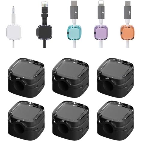 Support Magnetique Pour Cables - Fixation Adhesive Forte - Rotation 90 Degres - Compatible Cables Jusqu A 7 Mm - Lot De 6