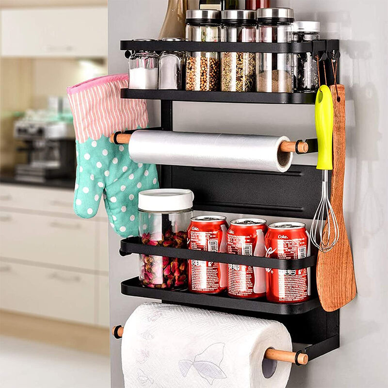 Hofuton Support Magnétique pour Réfrigérateur à Épices, Porte Serviettes en Papier, Étagère à Épices, Rangement pour Cuisine, Avec Crochets Mobiles