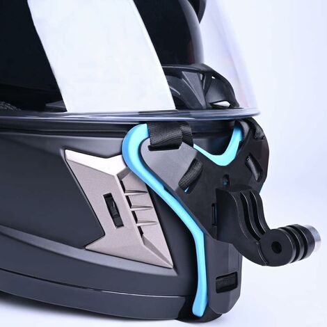 Support Menton avec Sangle de Casque intégral de Moto + Extra pour différents scénarios de Montage adhésif Plat et incurvé pour GoPro Insta360 DJI SJCAM APEMAN etc (Noir+Bleu) - MODOU