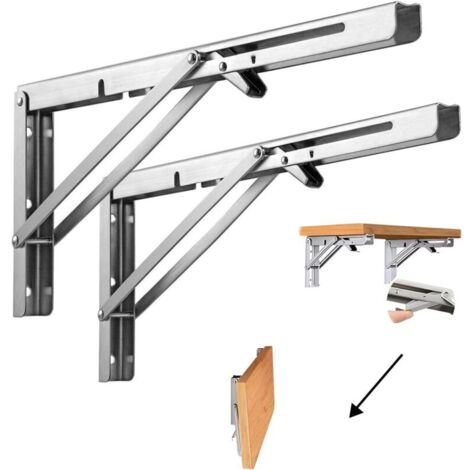 Support métallique de 20 cm (8 po) - Lot de 2, capacité de charge jusqu'à 100 kg, étagère pliante en L en acier inoxydable, support triangulaire métallique peu encombrant, fixation murale robuste pour