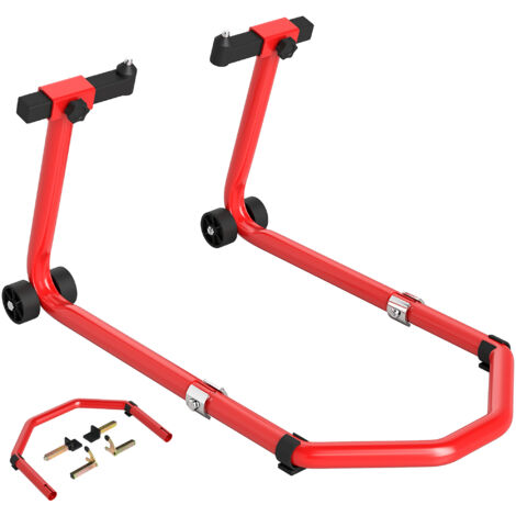 Support Moto Avanti e Retro 390kg, Forcelle a U e L, Rotelle e Cuscinetti Antiscivolo, Rosso