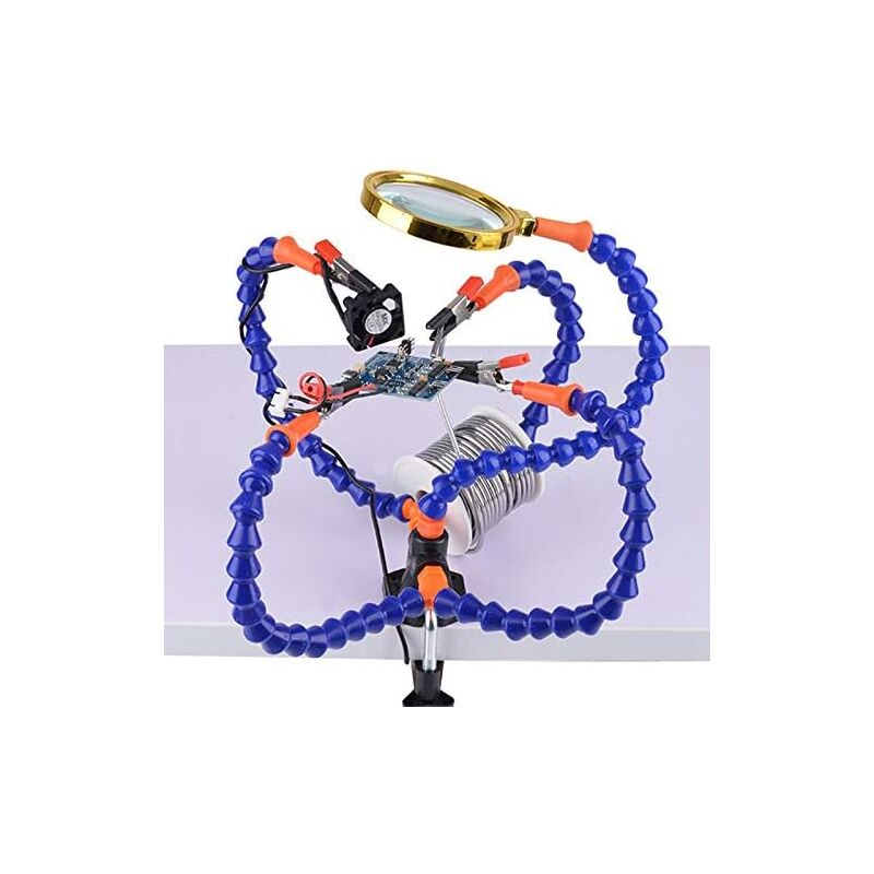 Lauwexe - Outil flexible pour soudure, station de soudage troisième main avec 5 bras flexibles et une loupe 3X pour soudeurs, fabricants de bijoux,