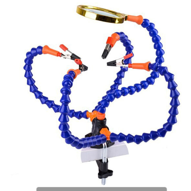 Support multifonction troisième main secourable, travaux d'électronique et de soudure (Pince à pincer de 5 cm, mains souples flexibles avec une loupe
