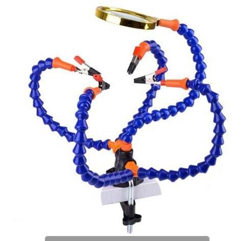 Support multifonction troisième main secourable, travaux d'électronique et de soudure (Pince à pincer de 5 cm, mains souples flexibles avec une loupe 3X)