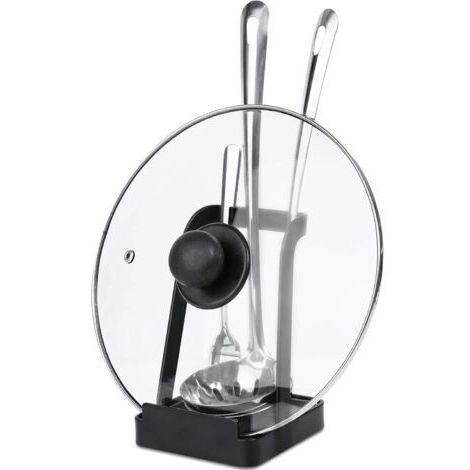 Support multifonctionnel pour couvercles de casseroles, support pour ustensiles de cuisine avec bac de récupération, lavable, noir