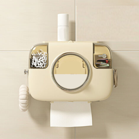 Support Mur Distribué en Plastique Récipient à Papier Toilette avec Porte-Accessoires à Deux Étage Multifonction Résistant à l'Humidité Blanc pour Salle de Bain Dimension 33x14.5x21cm